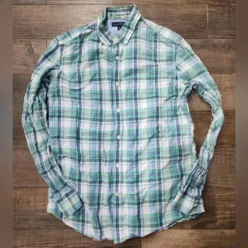 Banana Republic Mens Medium Button Down Long Sleeve Green Blue Pink